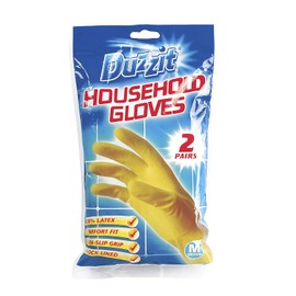 Duzzit Household Gloves 100% Latex Comfort Fit Lined Pack Of 2 Size Medium