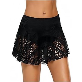 Ocean Plus Women's Elegant Crochet Swimming Skirt with Inner Briefs Bikini Skirt Plus Size Lace Swimming Skirt Beach Skirt Beach Shorts, A-Black