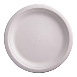 ECO PRODUCTS Compostable Vanguard 9" Paper Plates, Case of 500, Disposable White Molded Fiber, Round, Tree-Free, Stronger Than Paper & Styrofoam, No-Added PFAS, ASTM Compliant, BPI-Certified