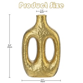 Arborus Ceramic Vase Small Gold Donut Vase 9.4" Boho Flower Vase Modern Vase Decorative Vase Dried Flowers Vase for Pampas Grass Home Aesthetic Room Shelf Decor