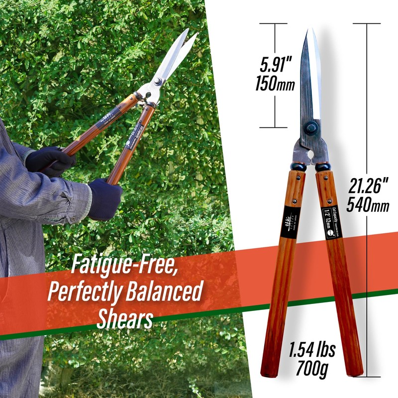 SUIZAN Hedge Shears 21.3" - Professional Japanese Garden Clippers for