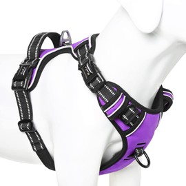 HEELE Dog Harness, No Pull Dog Harness Medium, Release on Neck, Reflective Adjustable Dog Harness with Front Back 2 Leash Attachments & Soft Padded Control Handle for Dogs Walking Training, Purple, M