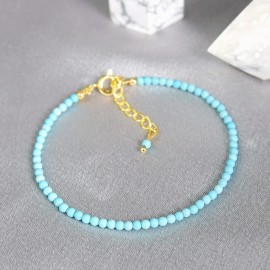 Unbranded Genuine Turquoise 2MM Beaded Minimalist Dainty Healing Balance Women Bracelet
