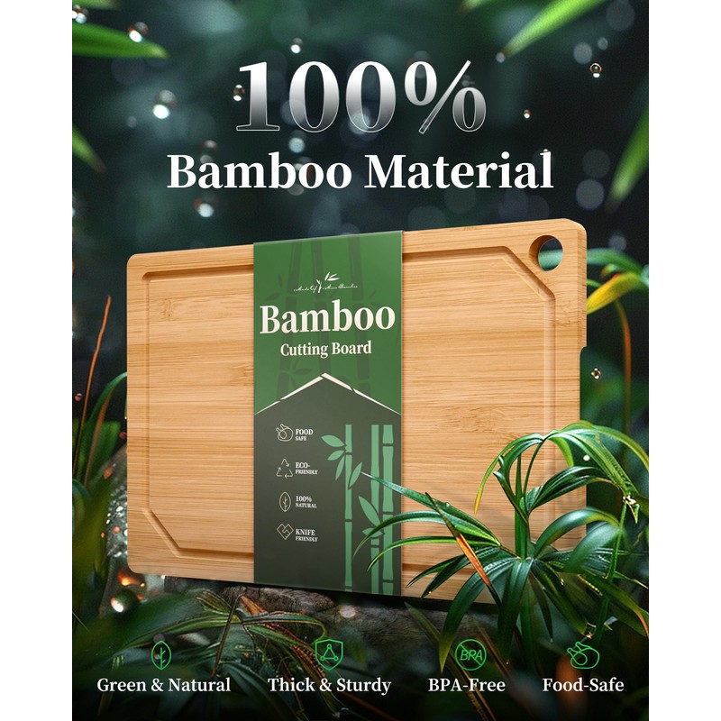 Kitsure Bamboo Cutting Board - Multi-Sizes Wooden Cutting Boards for