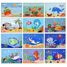 Lovyan 3D EVA Foam Stickers with Templates, Simple Sticky Foam DIY Craft Preschool Art Class Drawing Sticker Puzzle Art Kits for Kids Toddlers, Set of 12 (Sea Animals)