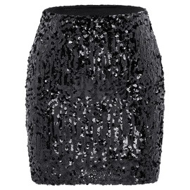 Century Star Sequin Skirt Party Rave Outfit Women's Glitter Skirt with Elastic Waist, Black