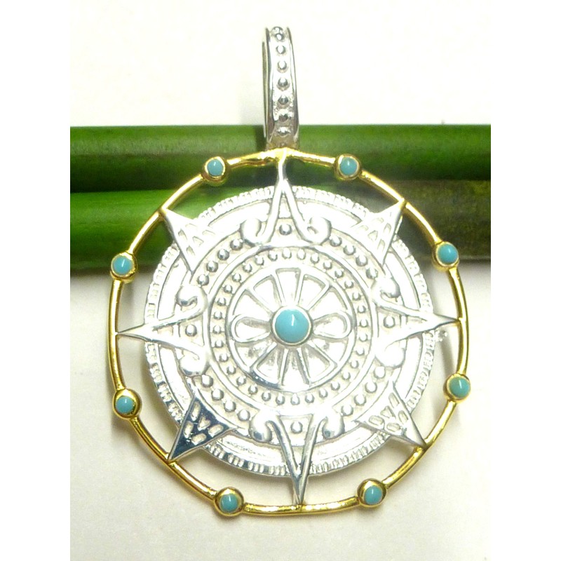 Silberschmuck - BG Sterling Silver Plated Maya Compass Pendant with