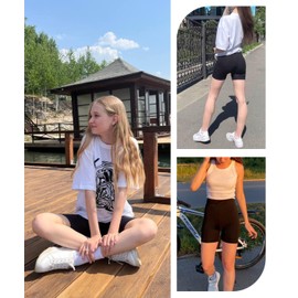 SKIDREAM Girls Athletic Biker Shorts 4'' with Pockets, High Waisted Summer Outfit Shorts for Kids Clothes Black