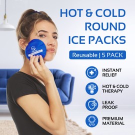 Reusable Round Hot and Cold Gel Ice Packs for Injuries | Cold Compress, Ice Pack, Cold Pack, Gel ice Pack, Cold Packs for Injuries | 5 Pack
