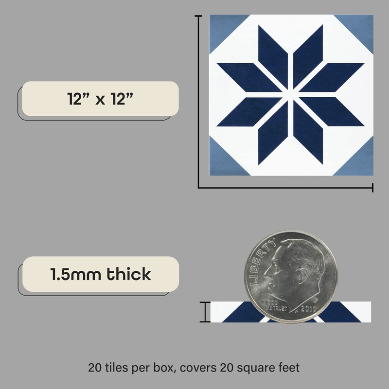 Retro Self Adhesive 12-Inch Vinyl Floor Tiles, 20 Tiles -