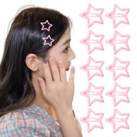 Pink Star Snap Hair Clips Y2K Non Slip Colored Metal Hair Clips Snap Hair Barrettes for Thick Thin Hair 10 PC 1.22 in Star Hairpin Headdress Headpiece Cute Hair Accessories for Women Teen Girls