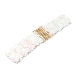Cadoline Women Sequin Belt Elastic Stretch Gold Buckle Waist Band Corset, White