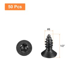 sourcing map #8 x 1/2-inch Flat Head Torx/Star Wood Screws, 50 Pcs 304 Stainless Steel, Full Threaded, Black Coated, Self-Tapping Screws Fit T20 Bit for Wood, Plastic and Soft Metal