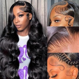 13x6 Lace Front Wigs Human Hair Pre Plucked 200 Density Body Wave HD Lace Frontal Wigs Human Hair for Women Glueless Wigs 100% Human Hair for Black Women with Baby Hair Natural Color 24 Inch