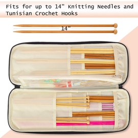 Teamoy Knitting Needles Case (Up to 14''), Travel Organizer Storage Bag for Knitting Needles, Tunisian Crochet Hooks and Accessories, Blue