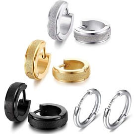 Gokei Hoop Earrings, 316L Surgical Stainless Steel, Hypoallergenic Metal, Simple, Unisex, Men's, Women's, Silver Stainless Steel, No Gemstone