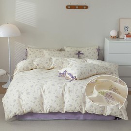 VM VOUGEMARKET Twin Comforter Set,Purple Flower Bedding Comforter Set Nature Botanical Style,1 Soft Comforter and 2 Pillow Shams for Girls Women(3pcs,Twin XL)