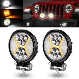 KaiDengZhe 2PCS 72W Round LED Pod Light Bar, Off Road LED Work Light with 4.5" Amber Strobe DRL Light Off Road Spot Flood Combo Beam Off Road Driving Fog Light 12V-36V for Motorcycle SUV Boat Truck
