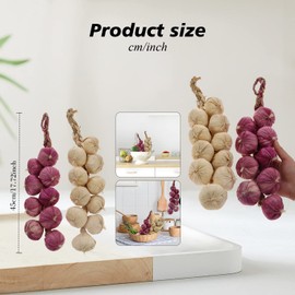 Woration 2pcs Artificial Garlic Hanging String Lifelike Garlic Model Fake White Garlic Purple Onion Foam Vegetables Kitchen Home Decoration Photography Props