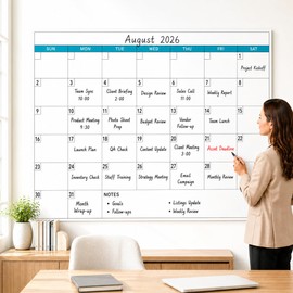 Dry Erase Calendar for Wall - 38" x 58" Extra Large White Board Calendar, One Month Undated Blank Daily Planner, Reusable Laminated 30-Day Task Organizer for Office, Classroom, Home(No Creases)