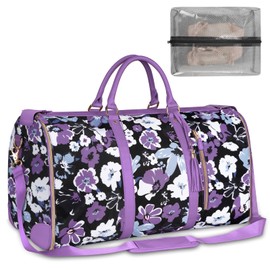 Carry On Garment Bag for Women, Convertible Garment Bag for Travel with Shoe Pouch, Water Resistant Travel Duffel Bag, 2 in 1 Hanging Suitcase Suit Travel Bags Weekender Bag, Floral