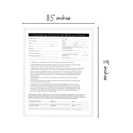 Pet Grooming Intake Forms, Consent & Release, Matted Coat Clip-Off Agreement, Pet Report Card | 50 pk, 25 of each, dbl sided | 8.5x11” Groomer Signature Client Grooming Tips Black and White Minimalist