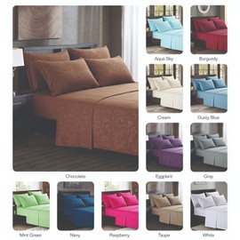 Virah Bella Platinum Hotel Quality Embossed King Sheet Set w/ 4 Pillow Cases Eggplant Purple