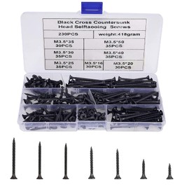 Self-Tapping Screws, 230 Pieces Screws Black Assortment, Micro Phillips Screws, Carbon Steel Black, M3.5 Cross Pan Head Assortment Kit, Assortment Kit, Self Tapping Screws Set