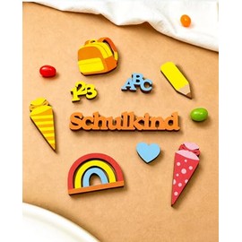 Pack of 85 Decorative Wooden Colourful Confetti for School Child 2026 Confetti, School Cone ABC 123 Rainbow Table Decoration for First Day of School, First Day of School Gifts, Table Decoration for