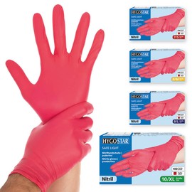 FRANZ MENSCH Hygostar Safe Light Nitrile Gloves, Powder-Free, Red, 10/XL, 24 cm, Pack of 100, Disposable Gloves, Available in Sizes XS, S, M, L, XL and XXL
