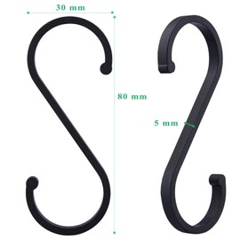 Ruimooto S Hooks, Pack of 12 Aluminium S-Hooks, Diameter up to 32 mm, S-Shaped Hooks, for Kitchen, Wardrobe, Small, Office, Kitchen, Bathroom, Bedroom, Save a Lot of Space (Black)