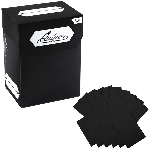 Quiver Time TCG Standard Size Cards Bundle ~ 80+ Black Deck Block with Double Dividers + 100 Pack Artemis Black Standard Card Sleeves (66 x 93 mm)