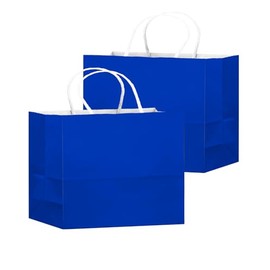 qiqee 100PCS Large Gift Bag with Handles Bulk 13"x4.5"x10" Gift Bags Diamond Blue Multiple Uses (32x11x25cm,Wide Large)