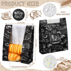 MotiMind 100 Packs Paper Bread Bags for Homemade Bread Sourdough 14 x 8.3 x 3.5 Inches Kraft Paper Bakery Bag with Window Label Seal Sticker for Baked Food Packaging Storage(Black)