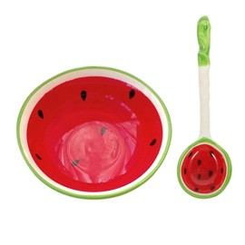 Leadigol Dessert Bowl with Spoon Watermelon Shape Rice Soup Bowl Ceramic Salad Bowls Kitchen Mixing Bowls Fruits Dish for Cereal Pasta Snack Appetizer Cute Serving Bowls Spoon