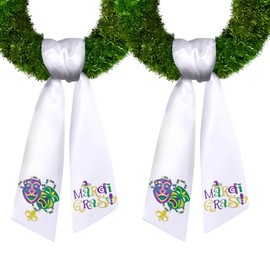 2 Pieces Mardi Gras Wreath Sash for Front Door, Fat Tuesday Wreath Sash Purple Green Golden Burlap Wreath Accessories Carnival Holiday Sash for Wreath Mardi Gras Decorations