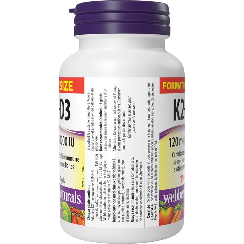 Webber Naturals Vitamin K2 with D3, 110 Softgels, MK-7 Formula,