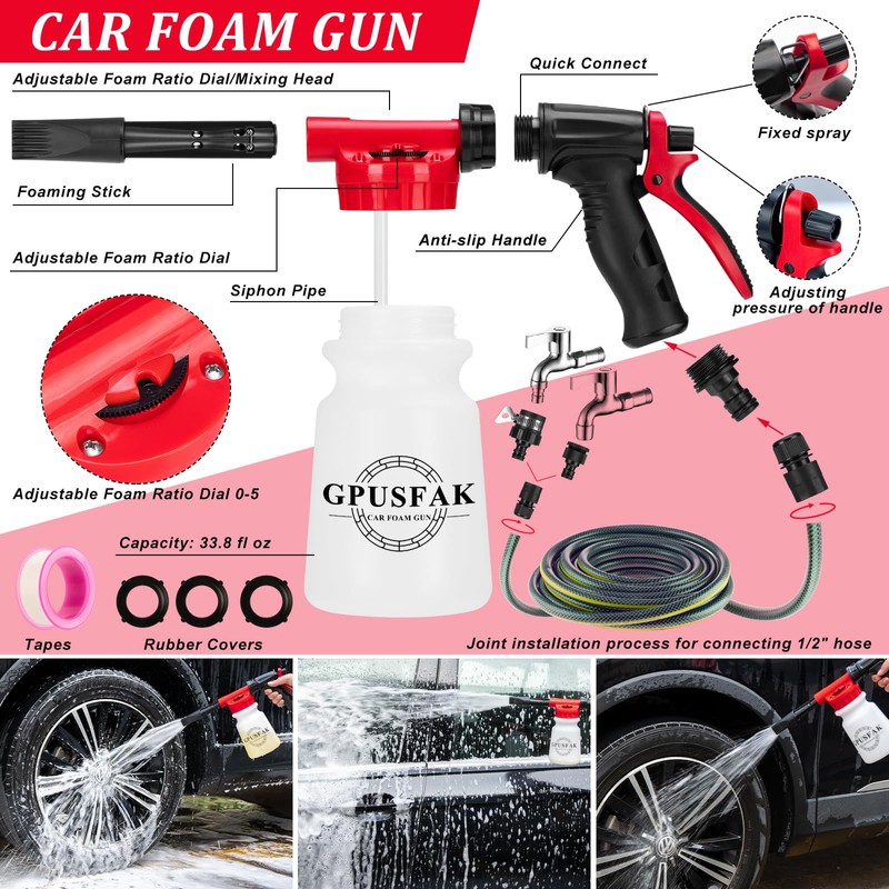 GPUSFAK 39Pcs Car Wash Cleaning Kit with Foam Gun Sprayer