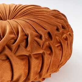 NatureMan Round Sofa Cushion 13.7 Inch Pure Velvet Home Decor Pleated Round Cushion Pumpkin Cushion Suitable for Home Bed Car Decoration (Orange)