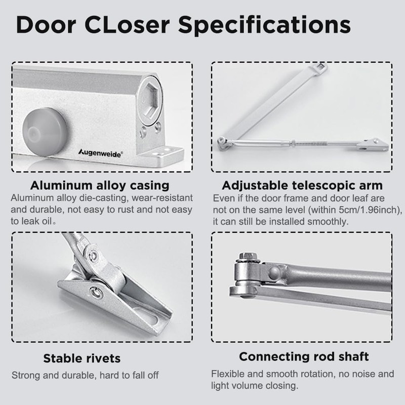 White Automatic Door Closer for Home with Hold Open, Hydraulic