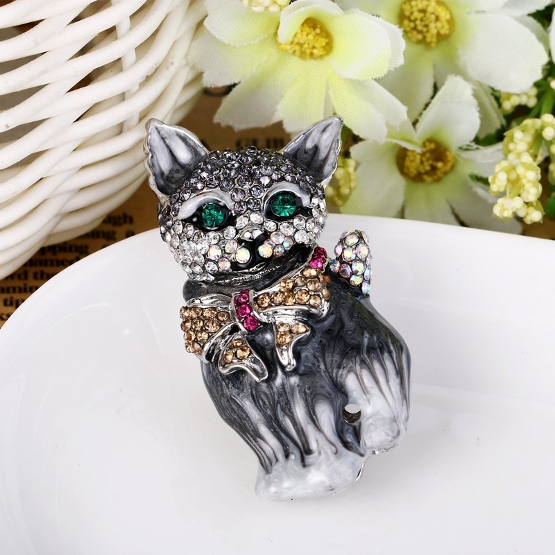 Ever Faith Plump 3D Cat Pet Austrian Crystal Enamel Brooch