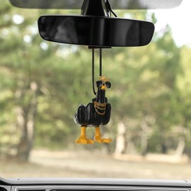 Duck Car Mirror Hanging, Funny Car Interior Rear View Mirror Charm Auto Decors, Cute Finger Duck Hanging Accessories, Auto Interior Decoration Accessory Present for Women Men (Black)
