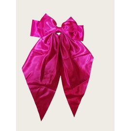 2 colors long length velvet bow tie ribbon triangle scarf hair clip spring clip hot style extra large solid color back of head hair clip. (Rose red)
