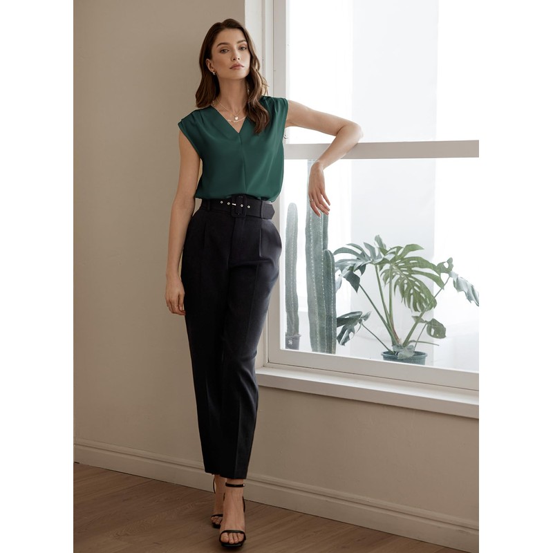 EVALESS Tank Tops for Women Trendy 2025 V Neck Pleated