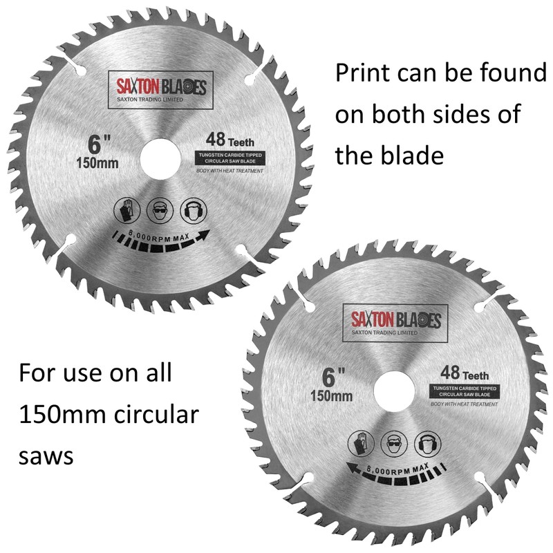 2x Saxton TCT Circular Saw Blades 150mm x 20mm bore