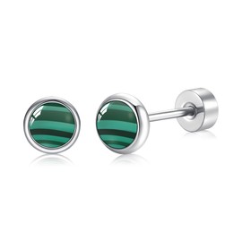 BLISI G23 Solid Titanium Stud Earrings 4mm 5mm Natural Stone Malachite Women Earrings Hypoallergenic Gemstone Earring for Sensitive Ears 20G, 4mm, Titanium, Opal