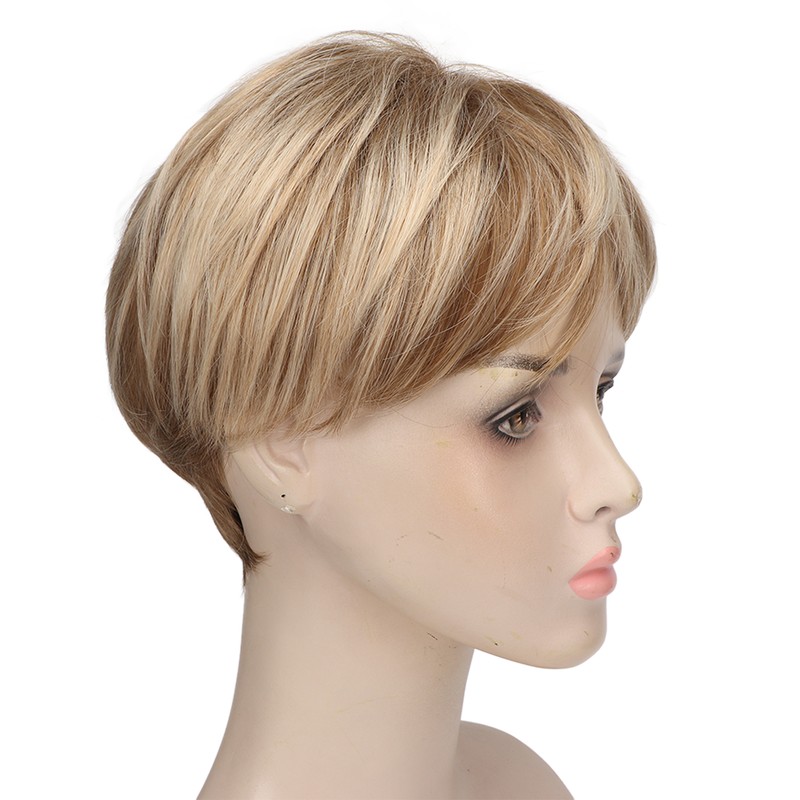Hair Blonde Human Hair Wigs Pixie Cut Wigs Synthetic Golden