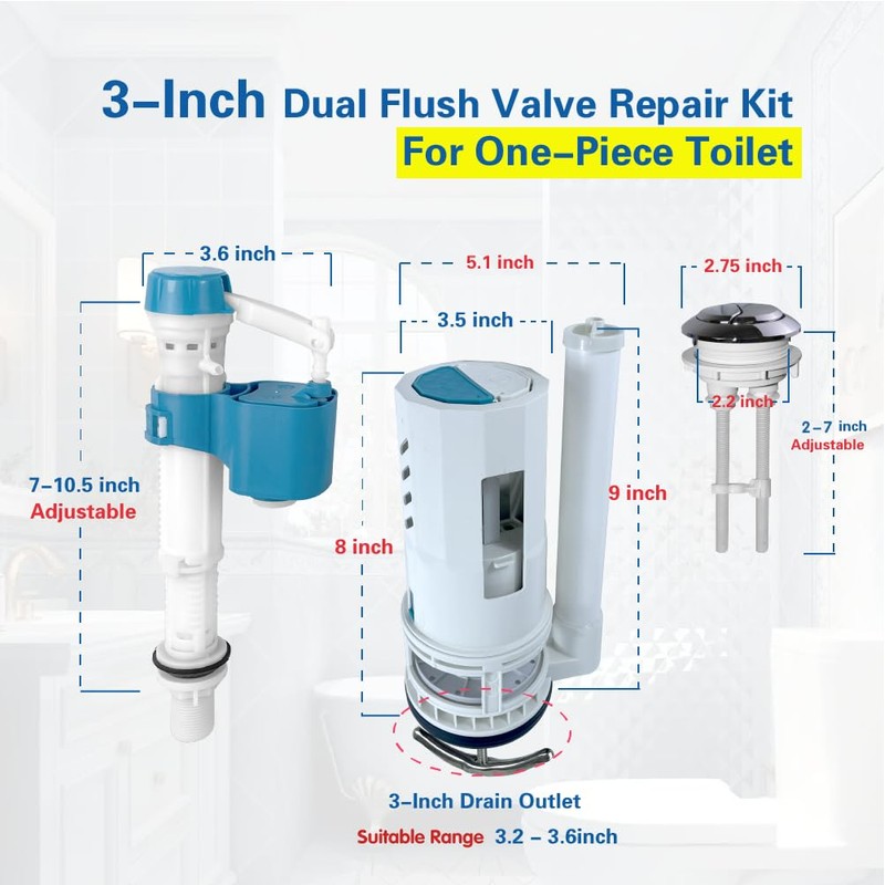 NANABIMIC 3 Inch Top Dual Flush Valve Repair Kit for