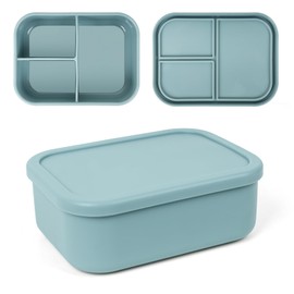 Caja bento de silicona a prueba de fugas para adultos, 3 compartimentos sin BPA, apto para microondas y lavaplatos, caja bento para adultos, recipientes de aperitivos, almacenamiento de alimentos para