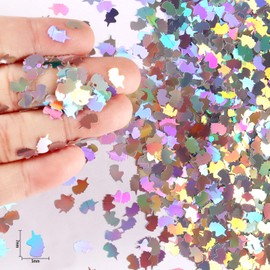 Renfio 1.75 Oz 50g Holographic Unicorn Confetti Glitter Sequin Unicorns Shape Shiny Glitters Resin Sparkle Chunky Sequins for DIY Mold Art Nail Artwork Holiday Decoration - Laser Sliver